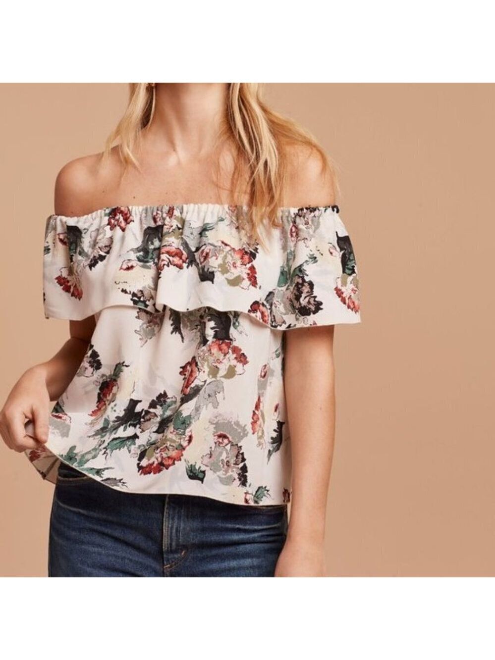 Wilfred White Red Floral Off the Shoulder Blouse XS